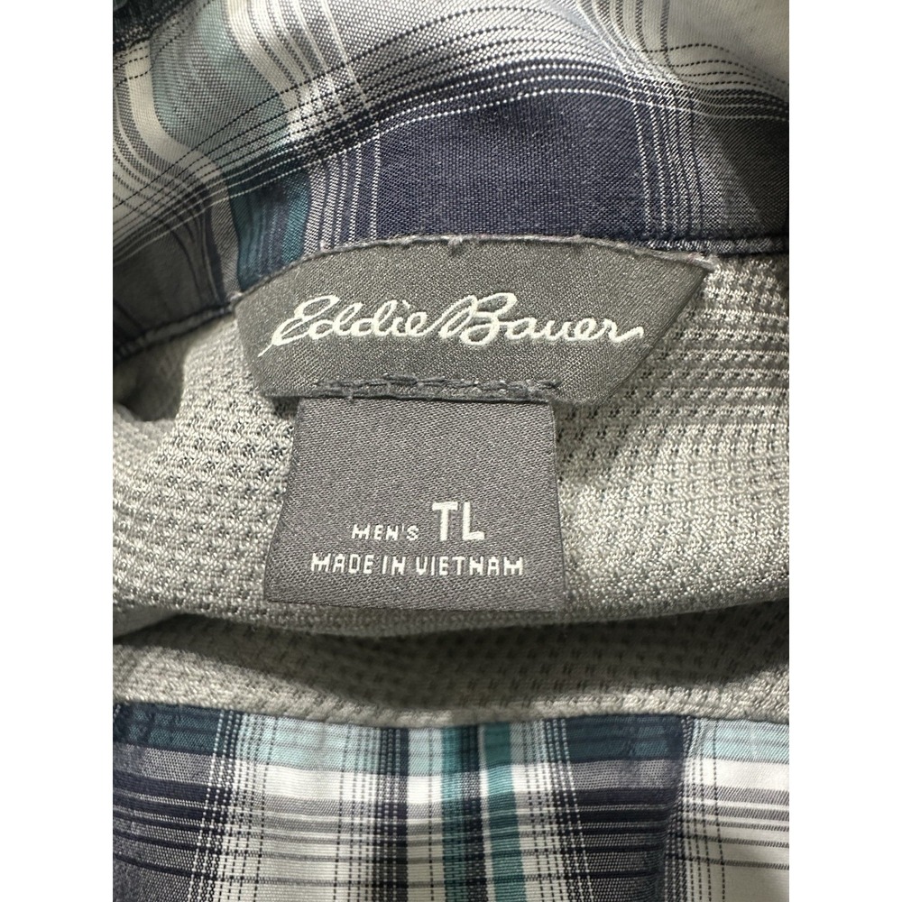 Eddie Bauer Legend Wash Plaid Shirt Men's TL Navy Teal Button Front Cotton - Picture 7 of 10